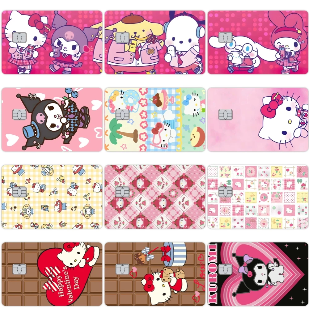 Kawaii Hello Kitty Pvc Stickers Kuromi Cinnamoroll Anime Diy Film Tape Skin Credit Debit Bank Card Valentine's Day Decal Gifts