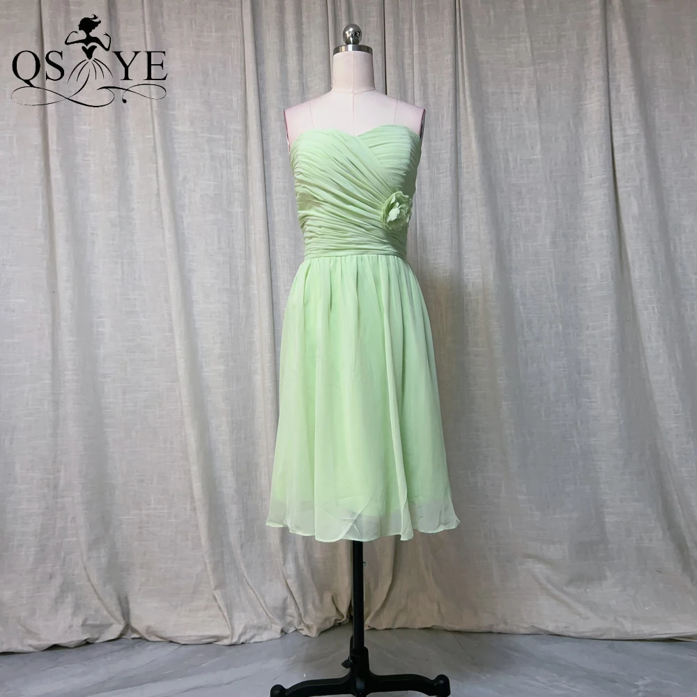 

QSYYE Mint Green Short Prom Dresses Rose Flowers Waist Ruched A line Chiffon Off Shoulder Sweetheart Gown Empire Mint Party Gown