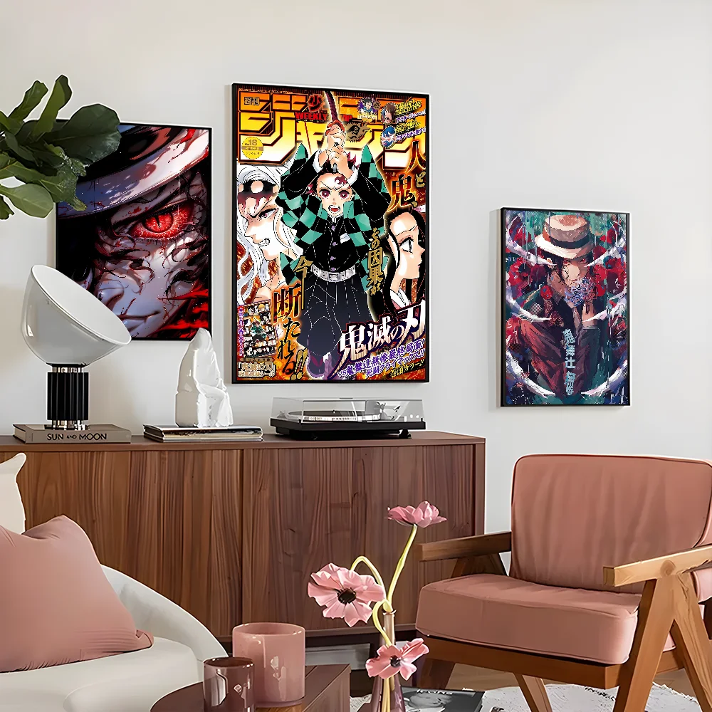 Demon Slayer Kibutsuji Muzan Anime Poster Self-adhesive Art Waterproof Paper Sticker Coffee House Bar Room Wall Decor