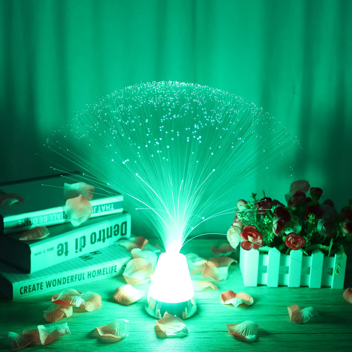 

Fiber Optic Lighting Ice Cube Style Lamp with Sparkling Crystal Base Color Cycling LED for Festive Party Atmosphere Decoration