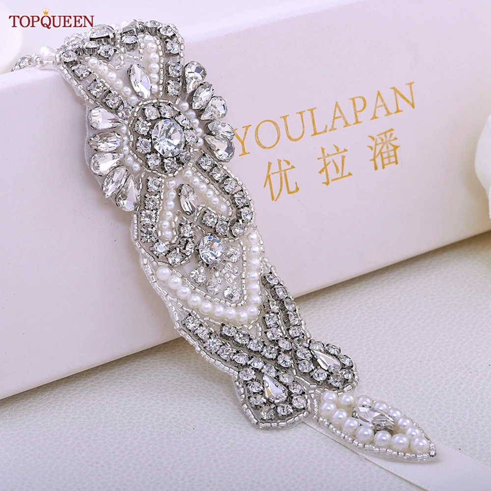 TOPQUEEN-cinturón con cuentas de diamantes de imitación S208 para novia, accesorios de boda, cinturones de vestir para mujer, cinturón champán para vestido de mujer, cinturón blanco