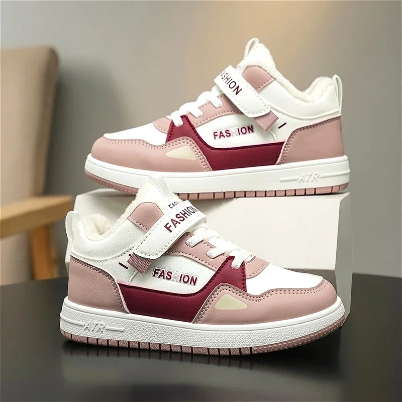 

Winter Girls Plush Warm Sneakers New Velcro Design 2025 Soft Kids Fashion Sports Shoes Size 27-38 Childrens Boy Causal Shoes