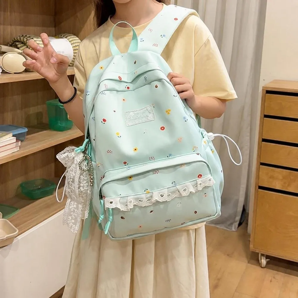 Large Capacity Campus Backpack Soft Nylon Material Lightweight Commute Backpack Preppy Style Design High Aesthetic Value