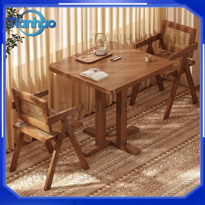 Square Dining Table for Living Room Balcony Coffee Table with Solid Wood Legs Small Dining Table for Home Use in Compact