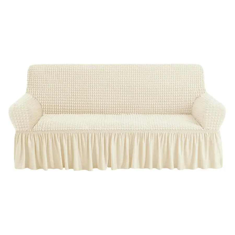 

Sofa Slipcovers Beige Couch Covers Washable Stretch Fitted Sofa Cover for 3 Cushion Couch Universal 3 Seat slipcover Durable Fur