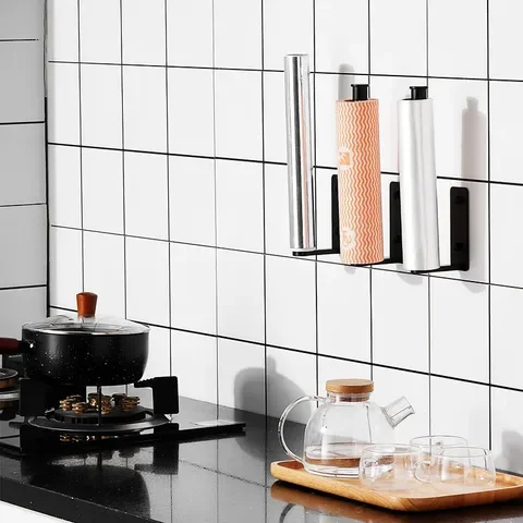 

Aluminum Space Toilet Paper Holder Wall-Mounted Bathroom Kitchen Roll Holder Paper Towel Hook Modern Black Hanger