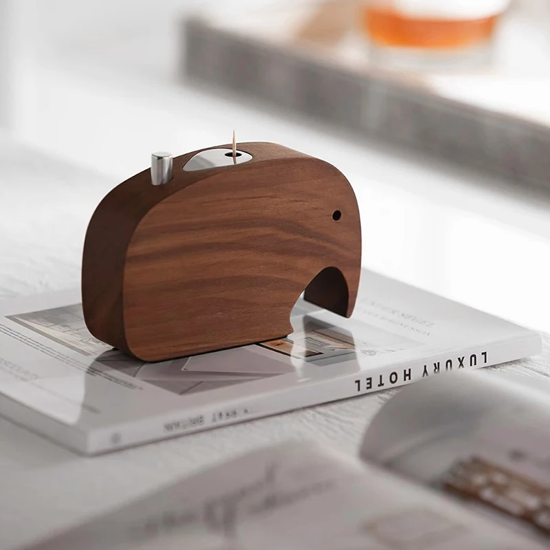 

Luxury Pop-up Toothpick Dispenser Push-type Toothpick Holder Wooden Toothpicks Box Elephant Shape Accessories for Table Decor