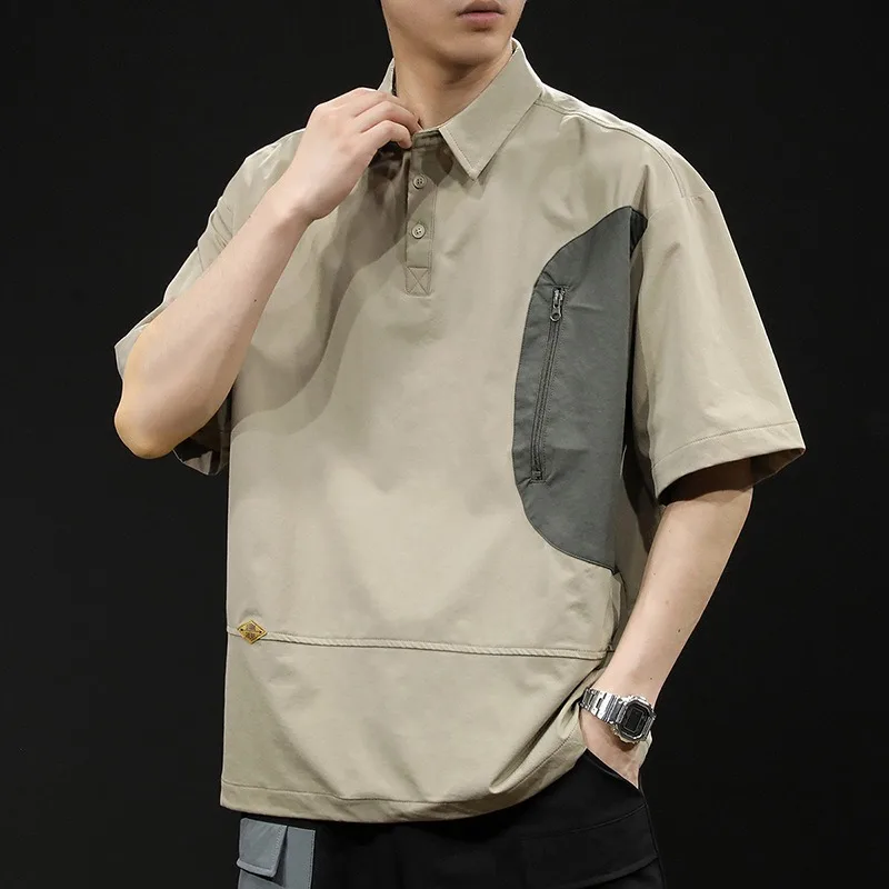 2026 Summer Men's Outdoor Sports Quick Drying Polo Shirt T-shirt Tops Korean Fashion Short Sleeved Casual Loose T-shirt for Men