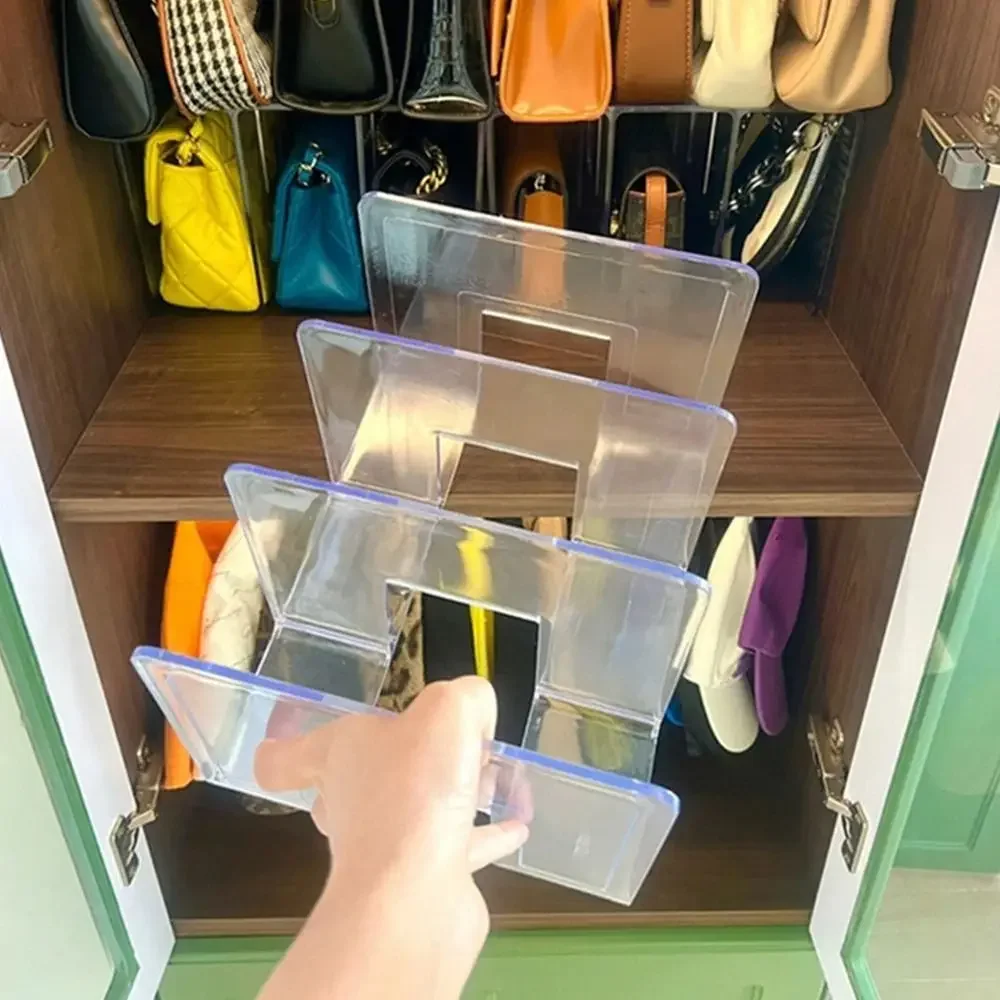 4Grids Frauen Handtasche Lagerung Unterteilt Regal Transparent Kunststoff Display Rack für Hause Kleiderschrank Schrank Taschen