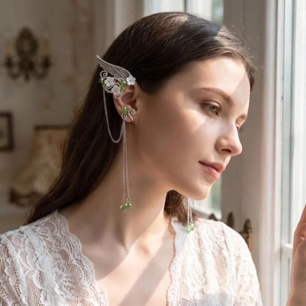 Left Ear Right Ear Cute Alloy Elf Ear Clip Crystal Elf Ear Wings Ear Cuff Jewelry Accessories Charm Flower Ear Clips Halloween