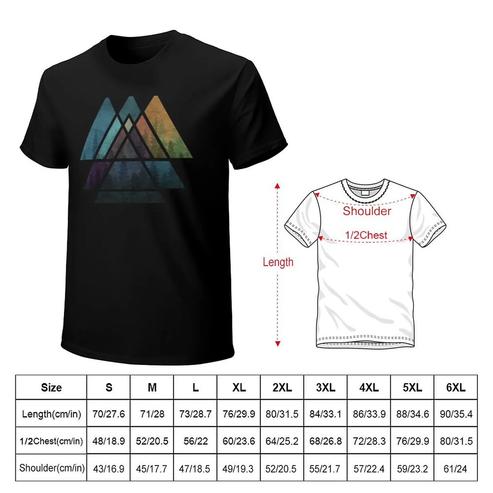 Sacred Geometric Triangles - Colorful Grunge Misty Forest T-Shirt Gym Exercise Short Sleeve T-Shirt