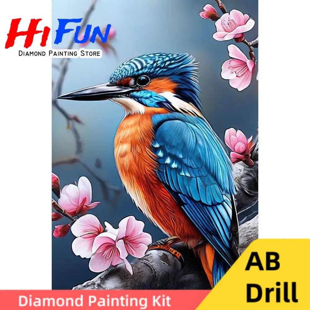 

British Birds Blue Kingfisher 5D Diamond Art Painting AB Drils Full Cross Stitch Mosaic Home or Office Decor Gift for Him or Her