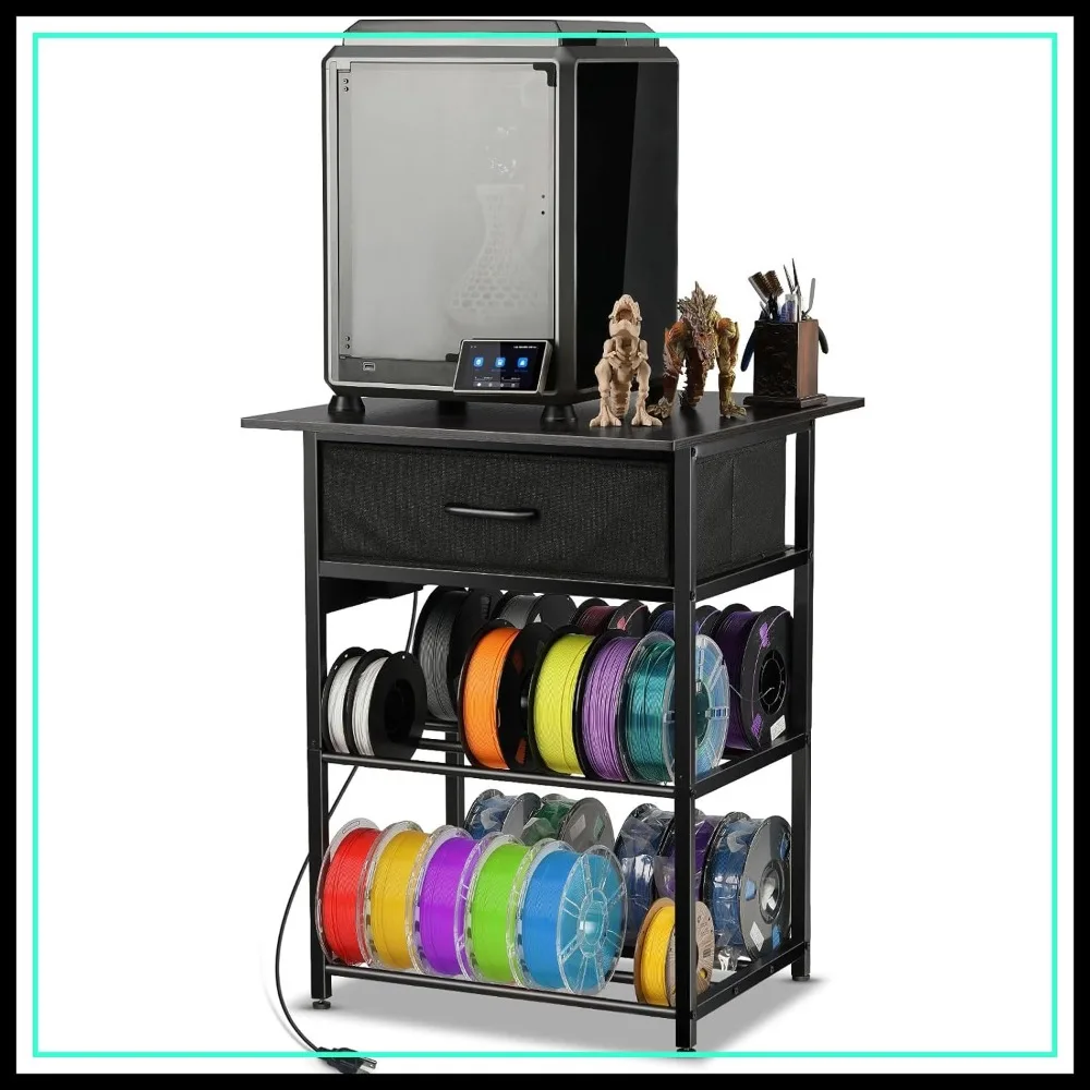 

Heavy Duty 3D Printer Stand with Wheels, Filament Storage Rack, Desk with Drawer for Workshop