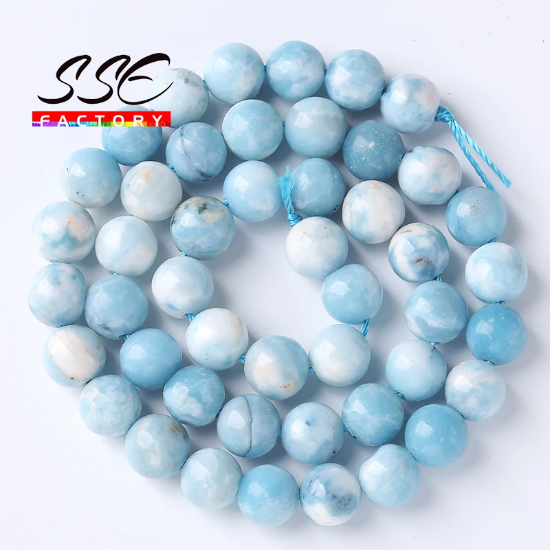 5A Natural Blue White Larimar Gemstone Beads Round Loose For Jewelry Making Stone Beads DIY Bracelets Necklace 4 6 8 10 12mm 15\