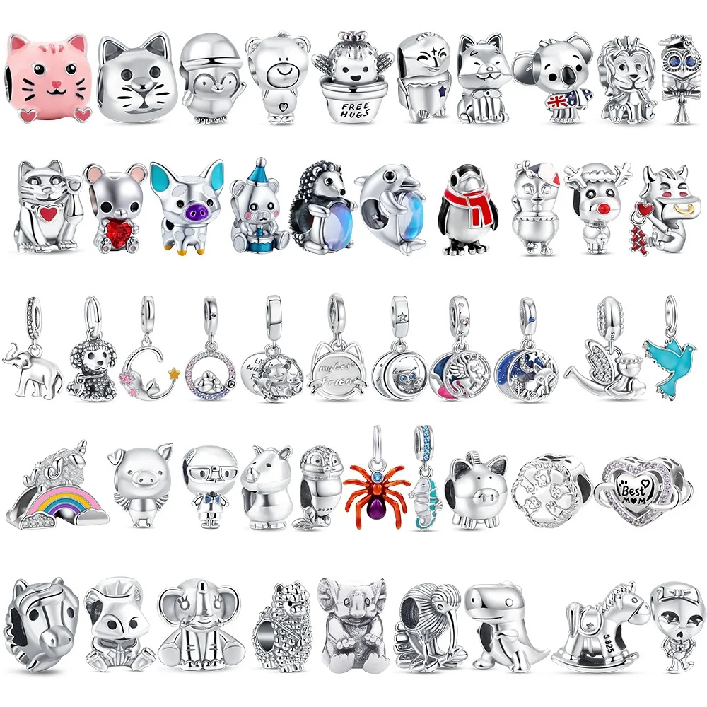 Hot Sale Charms Sparkling Rose in Bloom Oversized Rabbit Heart Bow Beads Fit Original 925 Silver Snake Bracelet DIY Jewelry Gift