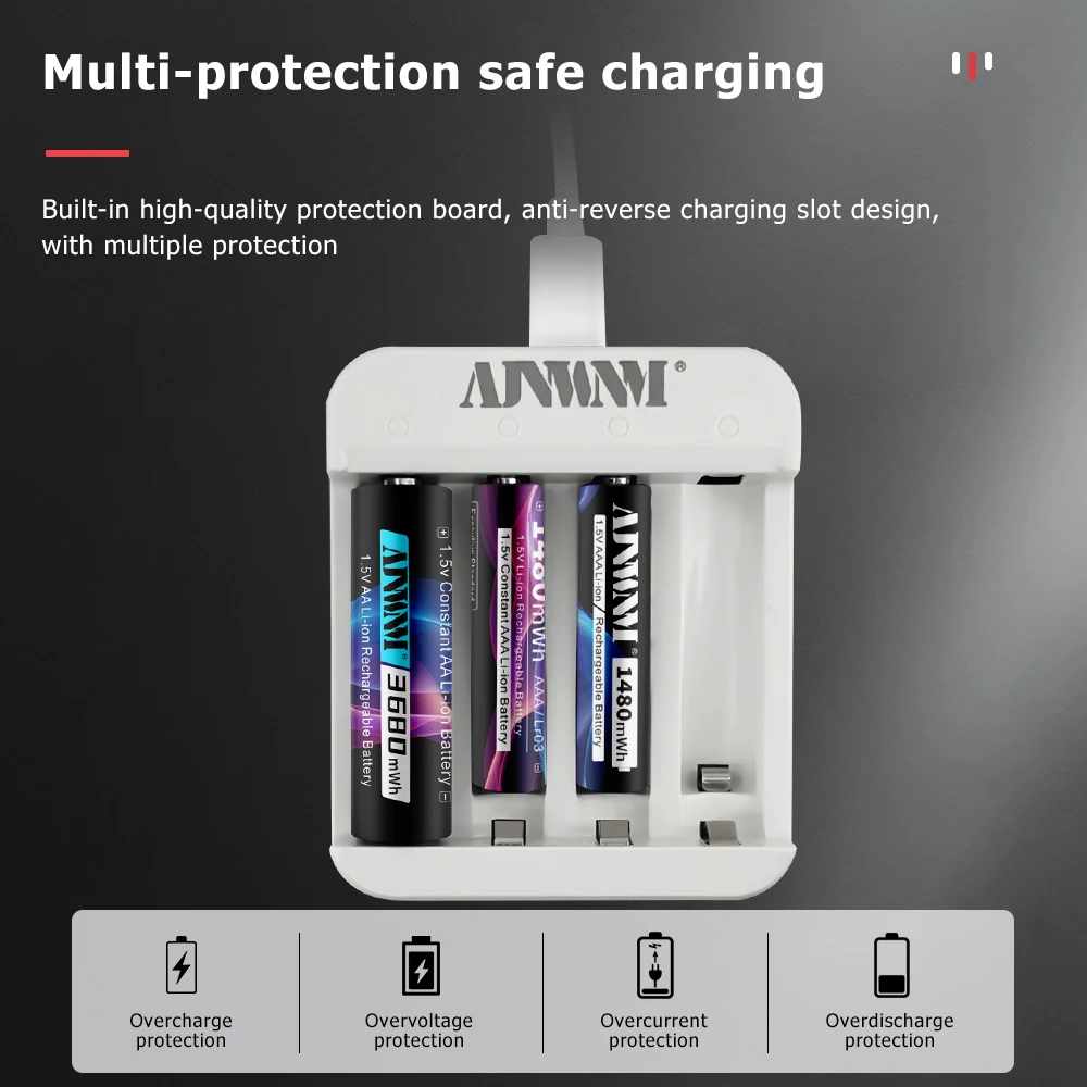 1.5V Li-ion Battery Charger 4 Slot Fast Smart Intelligent Usb Charger For 1.5V Lithium AA AAA Rechargeable Batteries