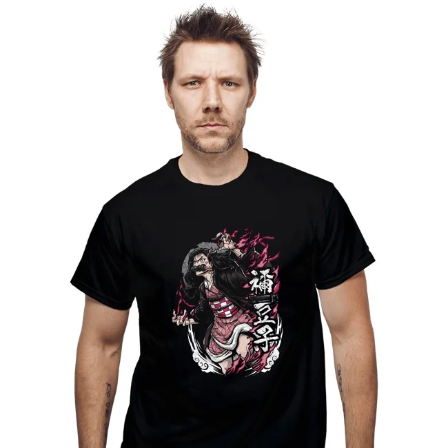 2026 Summer Demon Slayer Blade You Bean Demon Form Printed Cotton Men's T-shirt, Anime Street Style Top