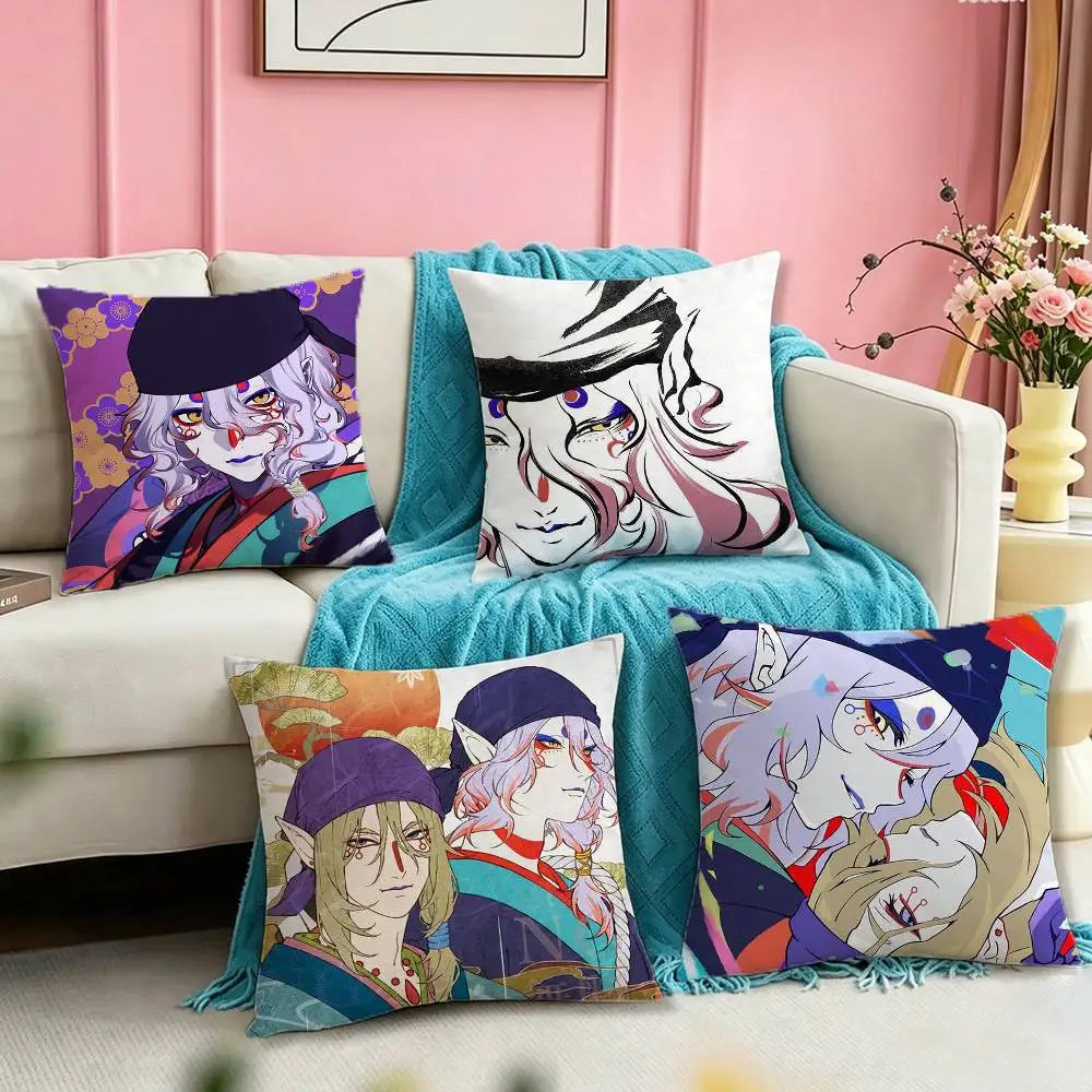 M-Mononoke M-Medicine Seller Bakeneko Cat  Pillow Case Square Double-Sided Sofa Cushion Cover Bedroom Bedside Pillow