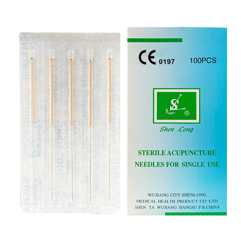 100PCS SHENLONG Sterile Disposable Copper Handle Stainless Steel Acupuncture Needles Dry Needling with CE Beauty Health Massage