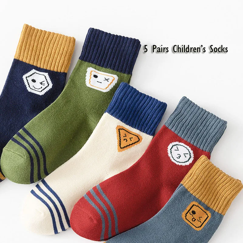 Boys Socks Spring Cotton Socks Kids Favorite Cartoon Bear Pattern Calf Sock Baby Infant 1-12Y Warm and Soft