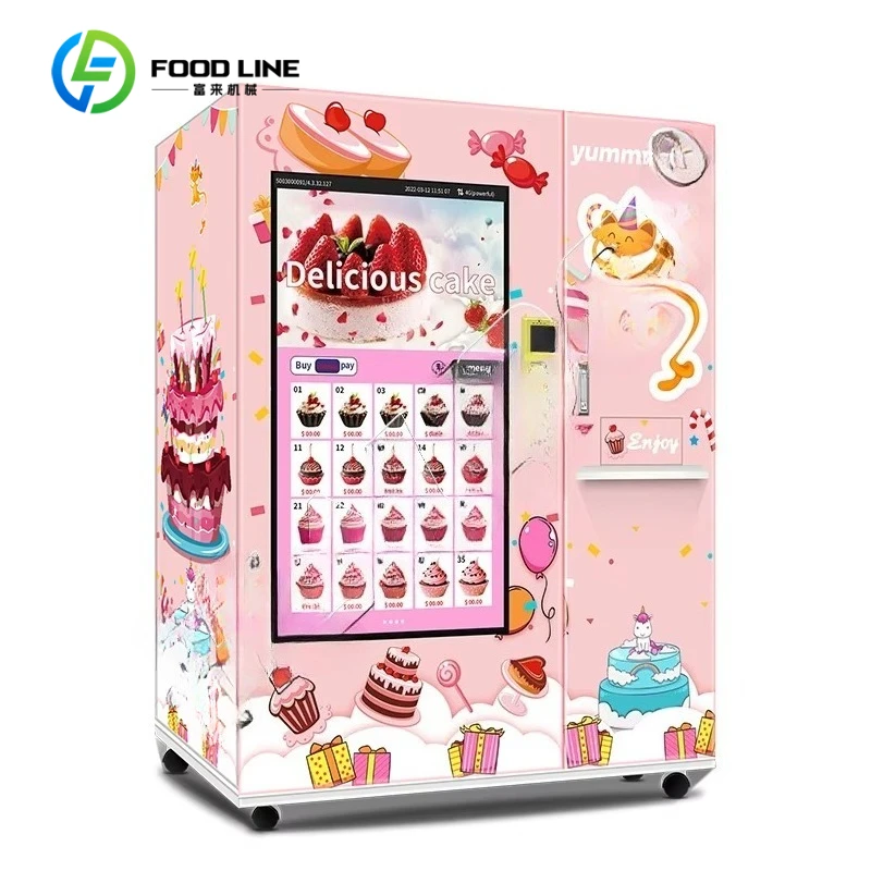 Large Touch Screen Cake Vending Machine LED Light Custom Multi-size Automatic Dessert Vending Equipment