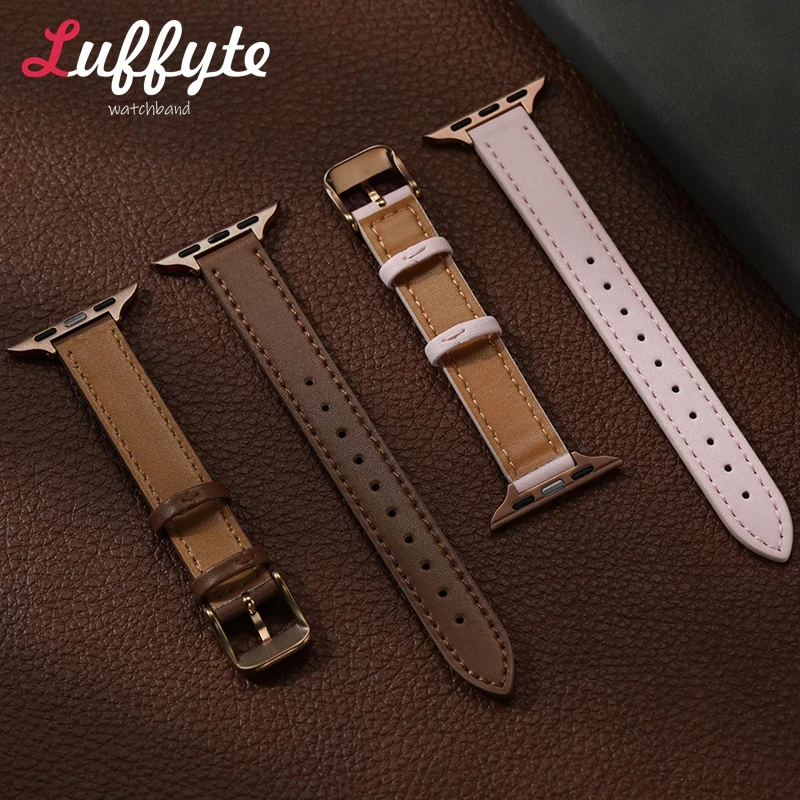 Women's Watch Strap for Apple Watch 10 9 8 7 6 5 4 3 SE Ultra 2 Soft Leather Cute Slight Watchbands 38/40/41/42/44/45/46/49mm
