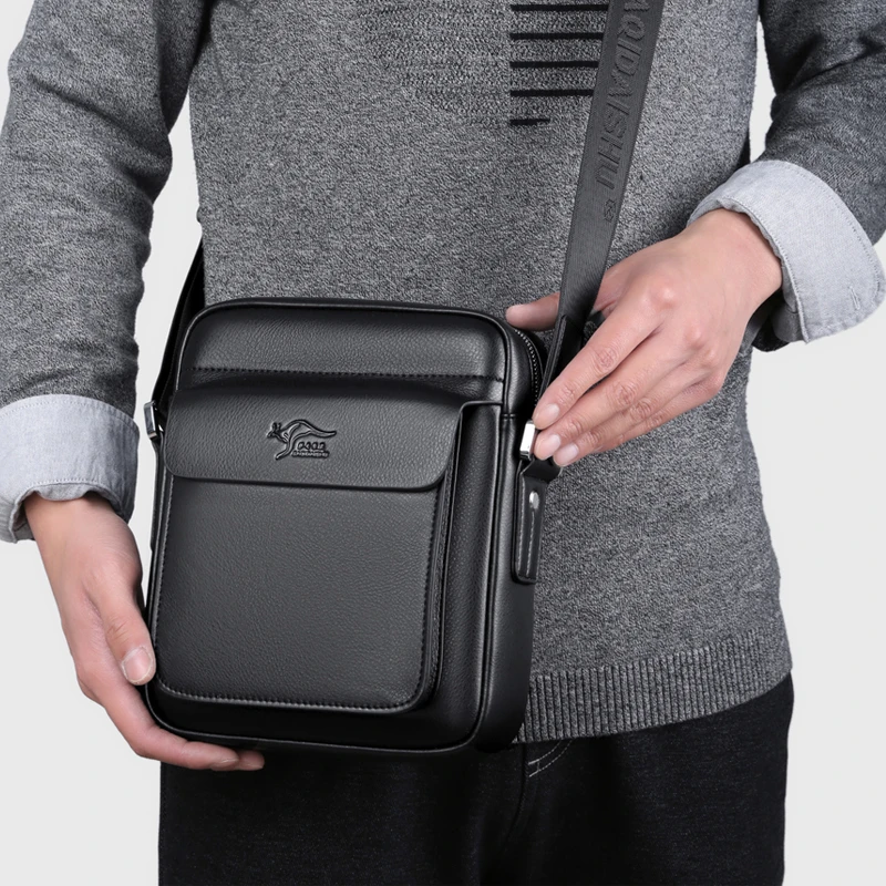 حقيبة كروس من جلد البولي يوريثان للرجال - حقيبة كتف مربعة الشكل مع حزام قابل للتعديل، حقيبة صدر متعددة الجيوب #3