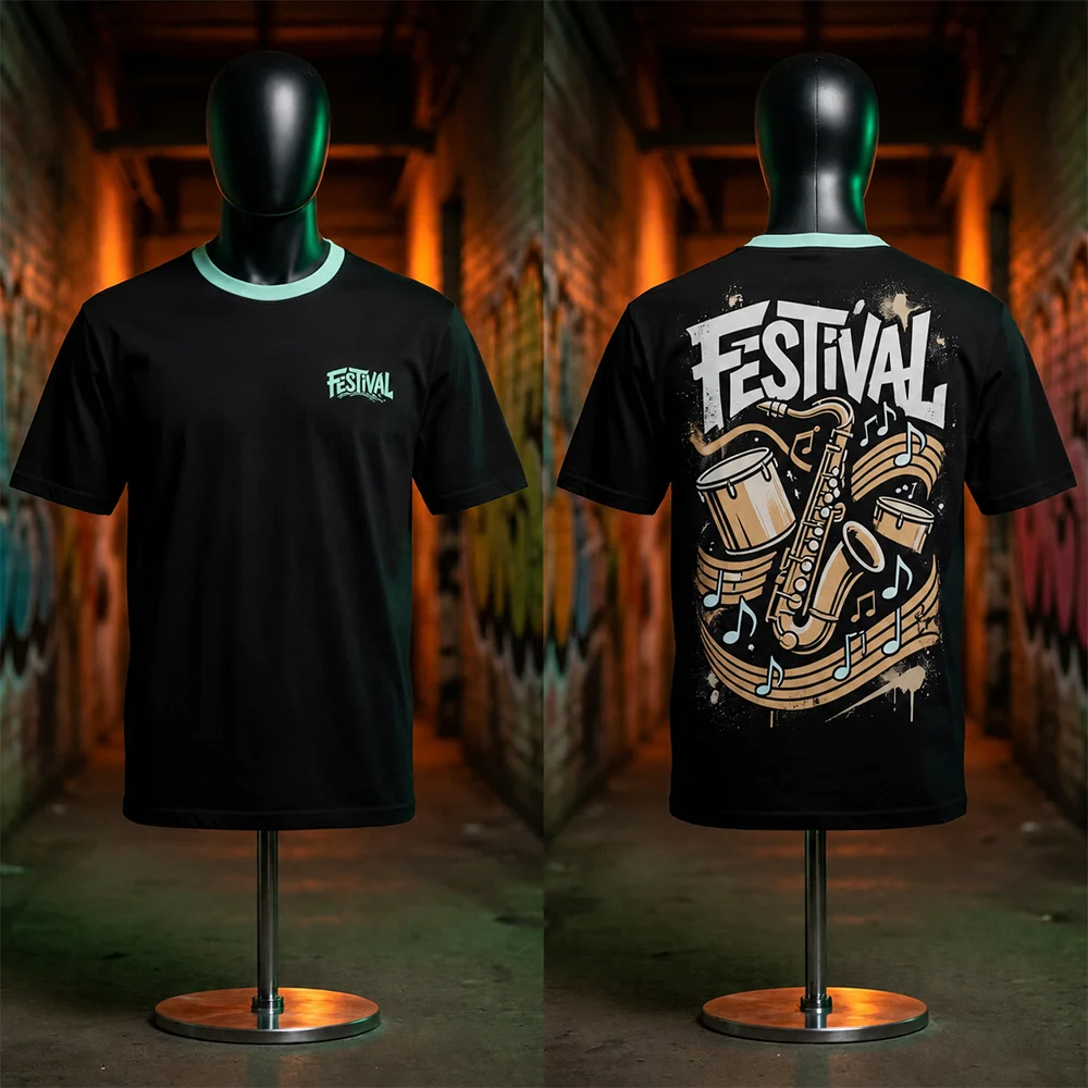 Unisex Music Festival Breathable T-Shirt Short Sleeve Graffiti Saxophone Print Parent-Child Streetwear Summer Bank Holiday Top