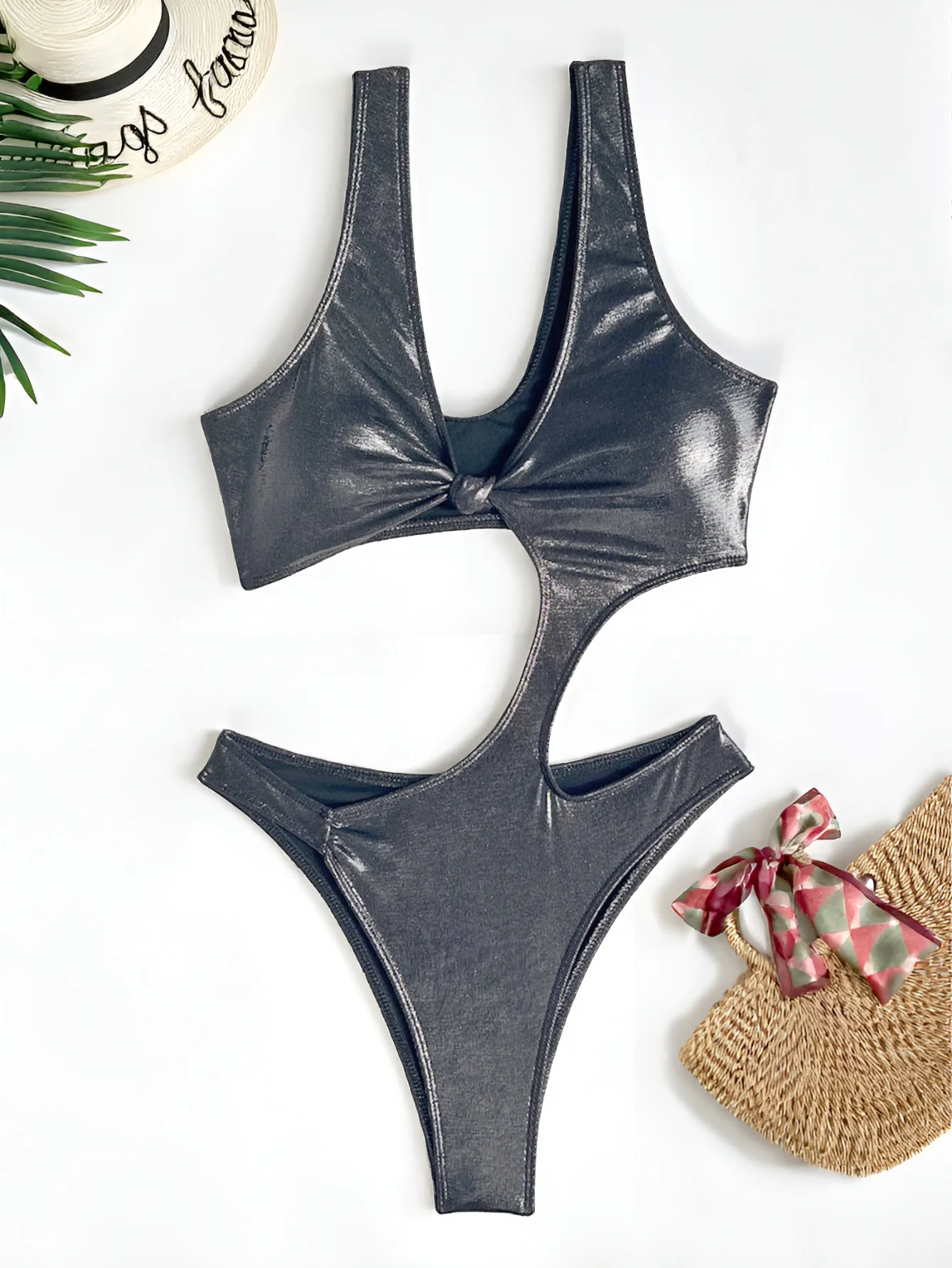 

sexy metallic silver black swimsuits one piece hollow out bikinis Swimwear bathing suit beach outfits bodysuits tankini biquini