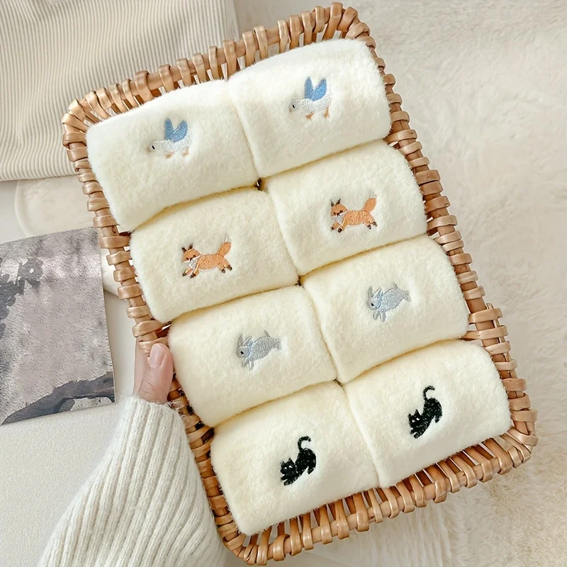 

Adorable Animal Embroidered Crew Socks! Fleece-Lined, Warm & Soft Korean Style Socks for Girls. Perfect for Winter & Home.