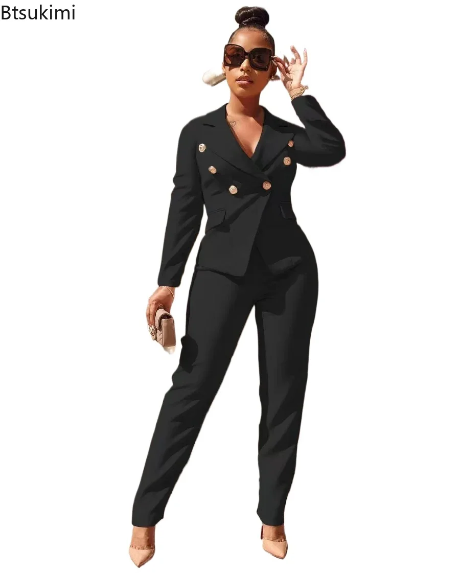 

Женские элегантные деловые костюмы 2026: приталенный пиджак с длинным рукавом и брюки, комплект из двух предметов, офисные наряды для женщин, однотонные формальные костюмы