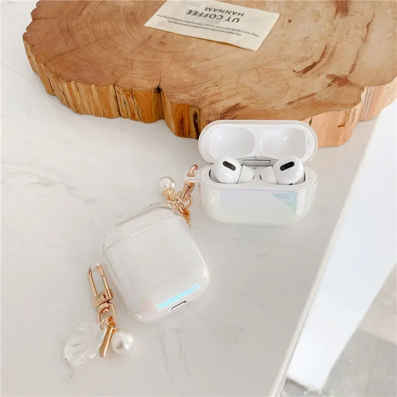 3D Rainbow Transparent Love shell keychain Headphone Earphone hard case for airpods 1 2 3 pro Wireless Headset Accessories cover