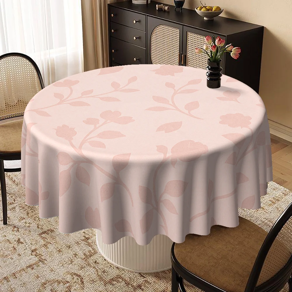 Round tabletop cover, featuring a floral heart-shaped pattern in light pink design.