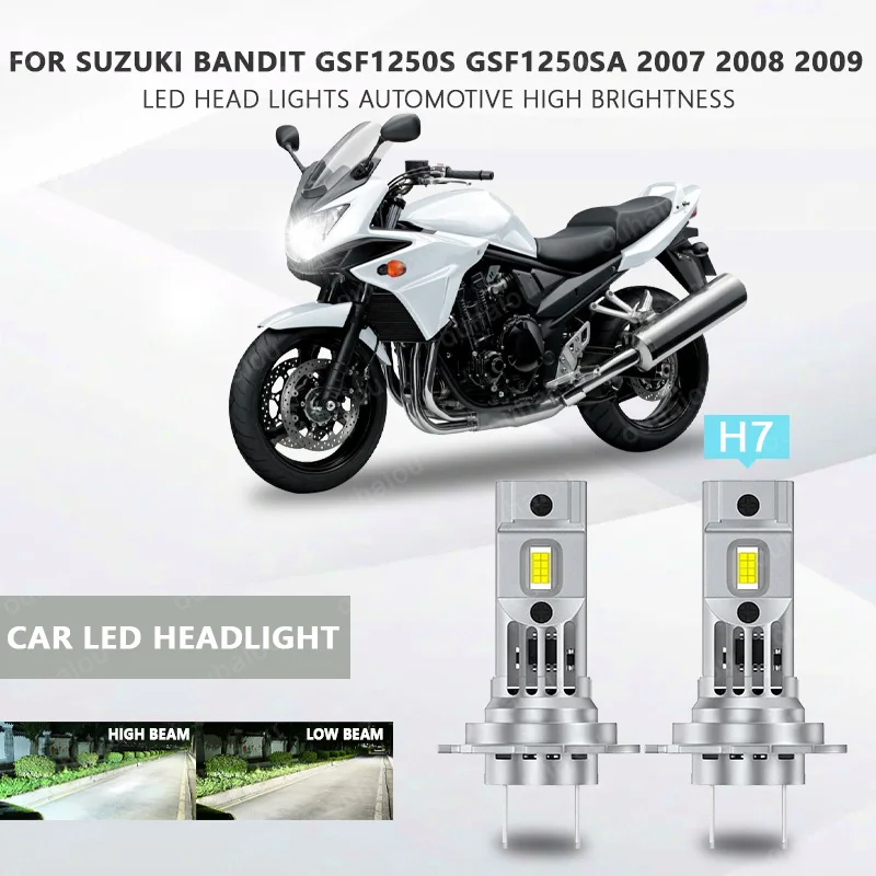 

2Pcs Canbus For Suzuki Bandit Gsf1250s Gsf1250sa 2007 2008 2009 LED Motorcycle Headlight High/Low H7 12V 20000LM 60W White