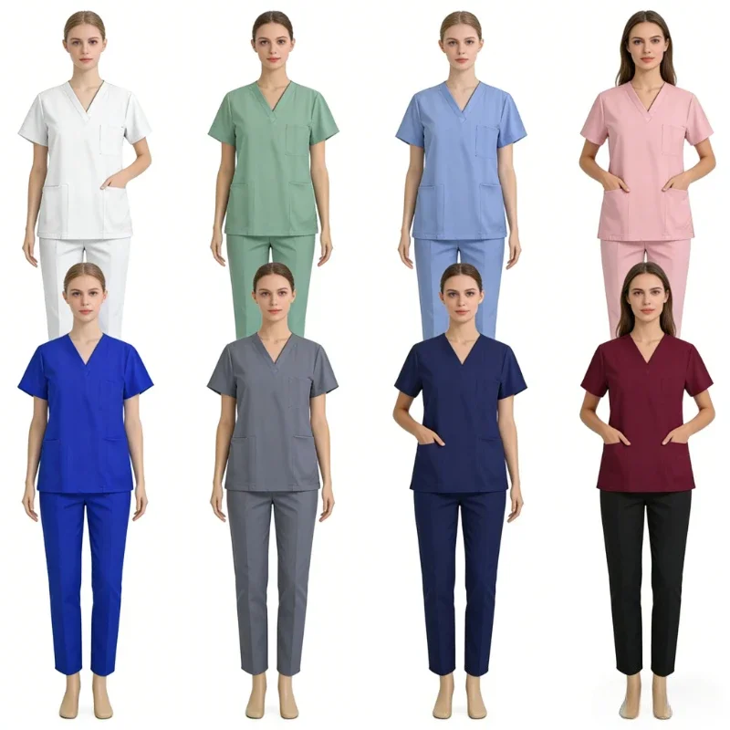 2026-new-style-lightweight-v-neck-scrubs-set-for-men-women-comfortable-medical-work-uniform-for-hospital-doctors-and-nurses