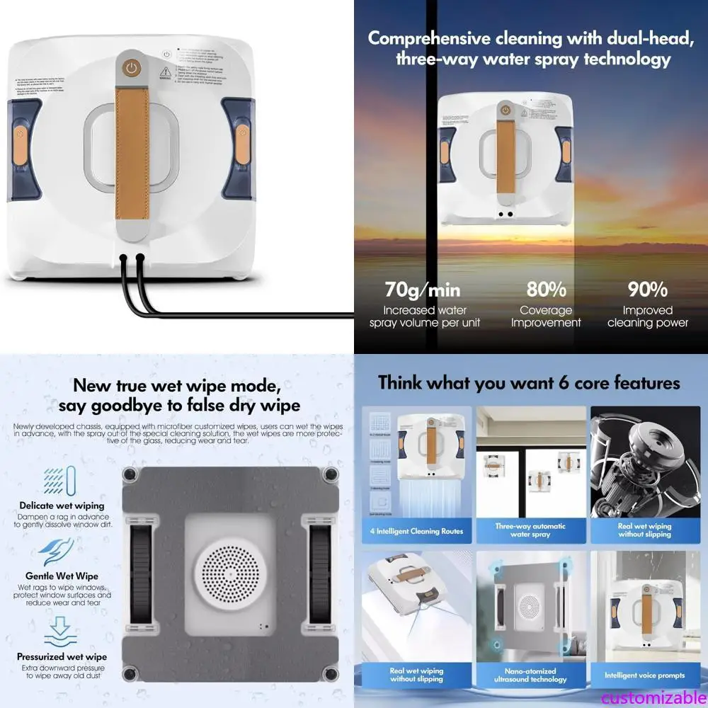 

Intelligent Dual-Sided Window Cleaning Robot with 3500Pa Suction and 110ml Water Tank