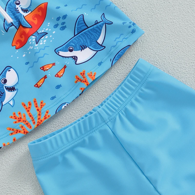 0-3 Years Infant Baby Toddler Boy Swimsuit 3Pcs Set Rash Guard Swimsuit Shark Print Long Sleeve Zip Up Bathing Suit Swimwear Hat