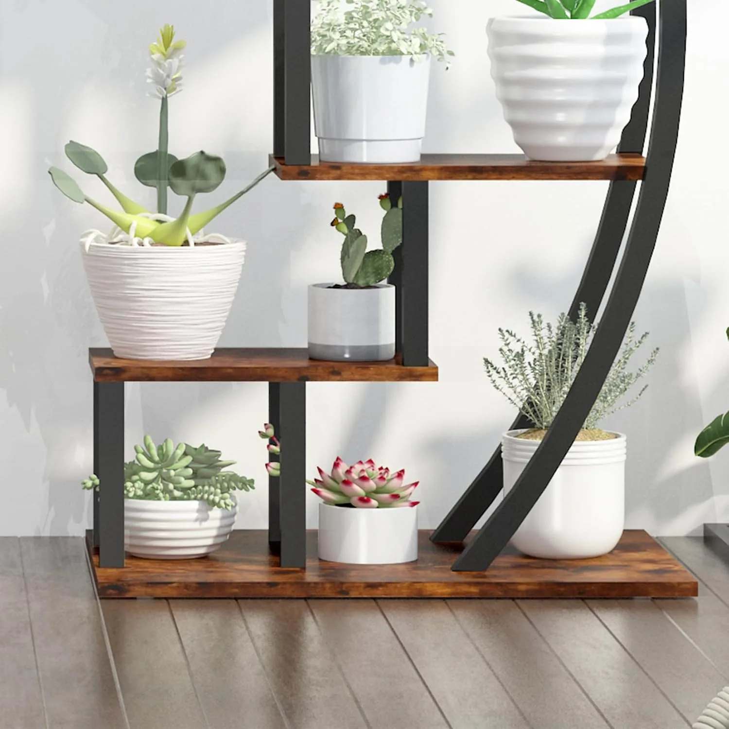 5 Tier Large Plant Stand Indoor, Half Moon Plant Shelf Ladder Flower Pot Stand Rack, Multi-Purpose Curved Flower Display
