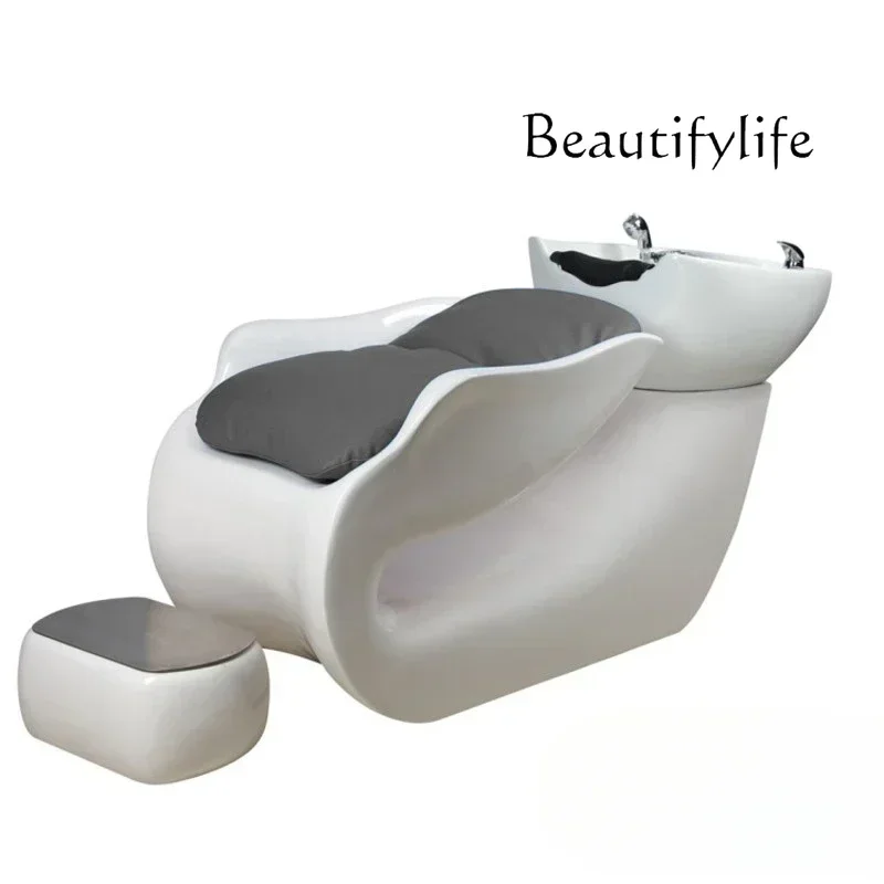 Ceramic basin hairdresser shampoo bed hair salon special semi-reclining high-end hairdresser massage flush bed