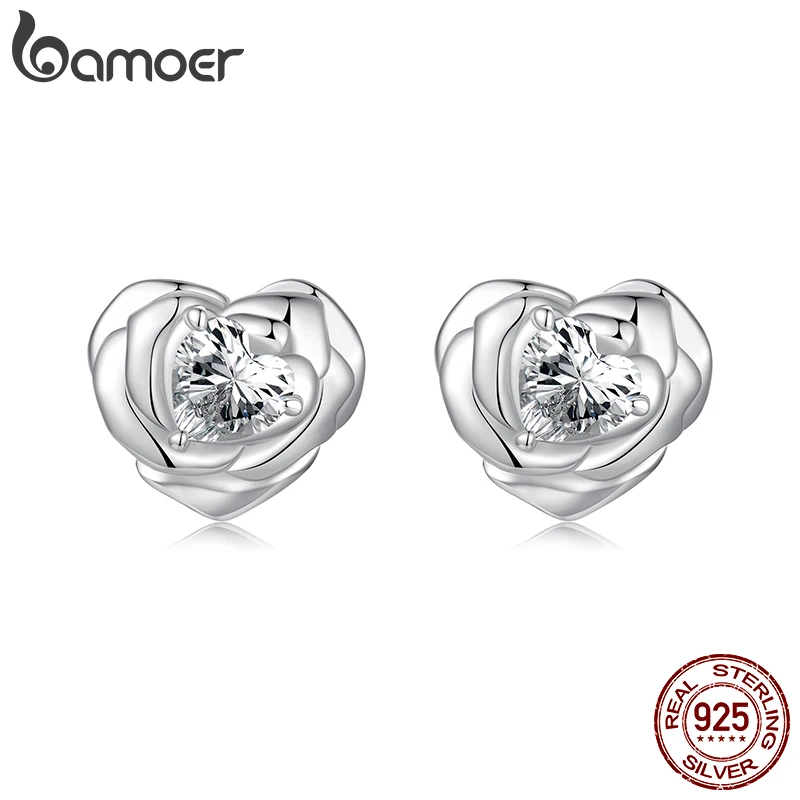 

Серьги Bamoer с цирконием в форме сердца, серебро 925 пробы, уникальные серьги в форме сердца с розовым дизайном, женские ювелирные изделия, хороший подарок
