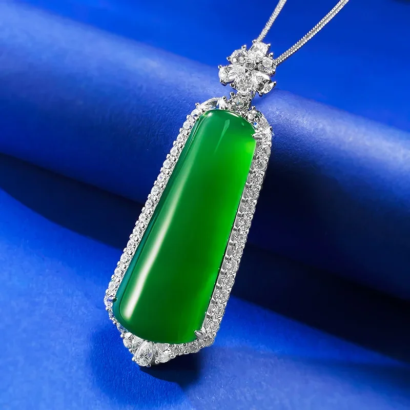 New S925 Silver Inlaid Jade Emperor Green Step by Step Ascending Pendant Green Jade Marrow Necklace Adjustable marry Jewelry