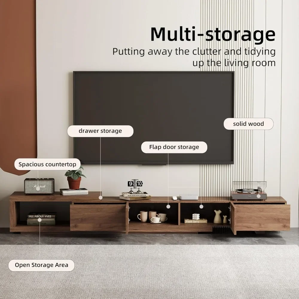 وحدة تحكم تلفزيون من خشب الجوز مقاس 94.48 بوصة مع أبواب مصبغة وخزائن تخزين لشاشات 70 بوصة وأثاث غرفة المعيشة وغرفة النوم