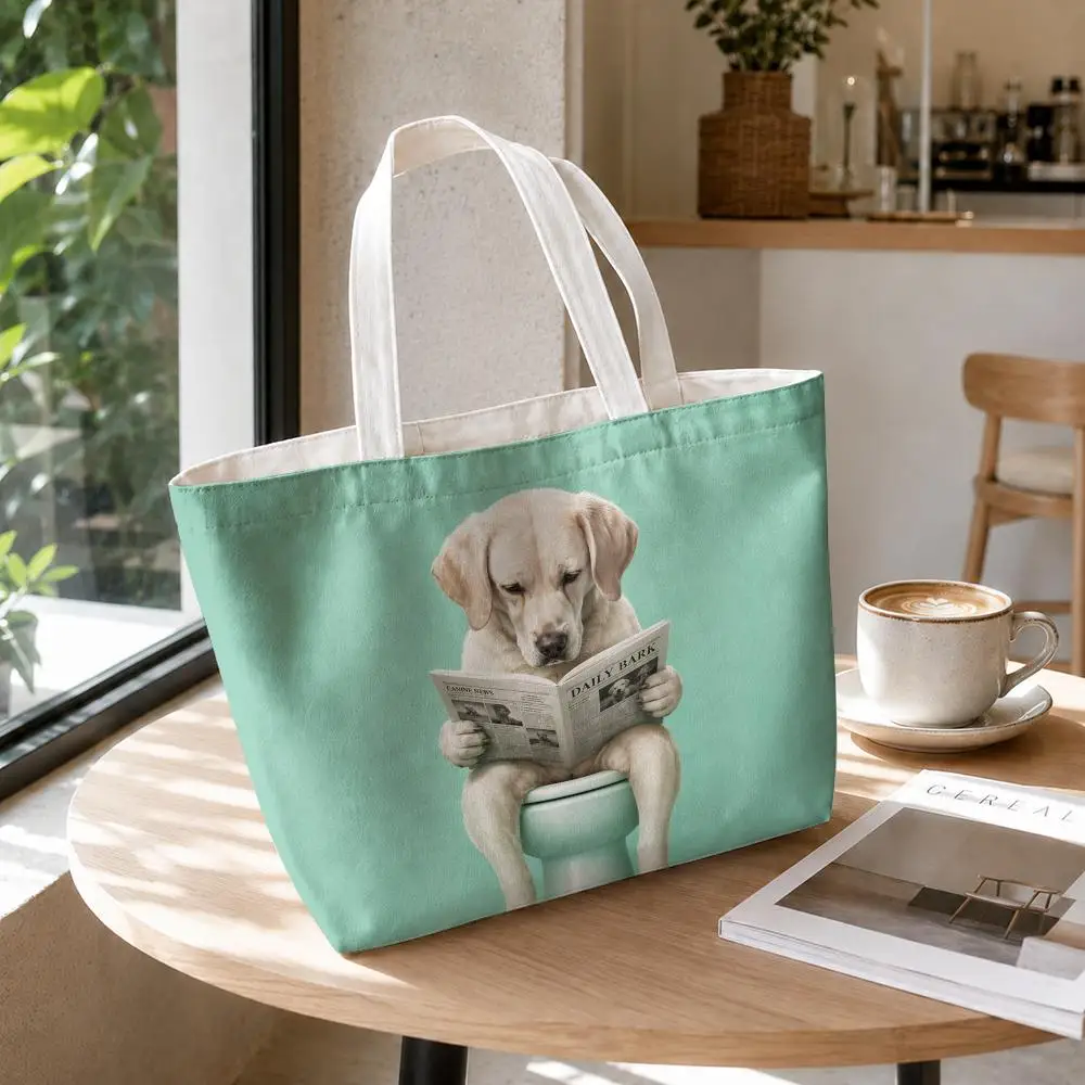 Animal Reading newspapers in the Toilet Storage Bags Canvas Double-Sided Print Set 2PC Makeup Pouch Set with Zipper for Travel
