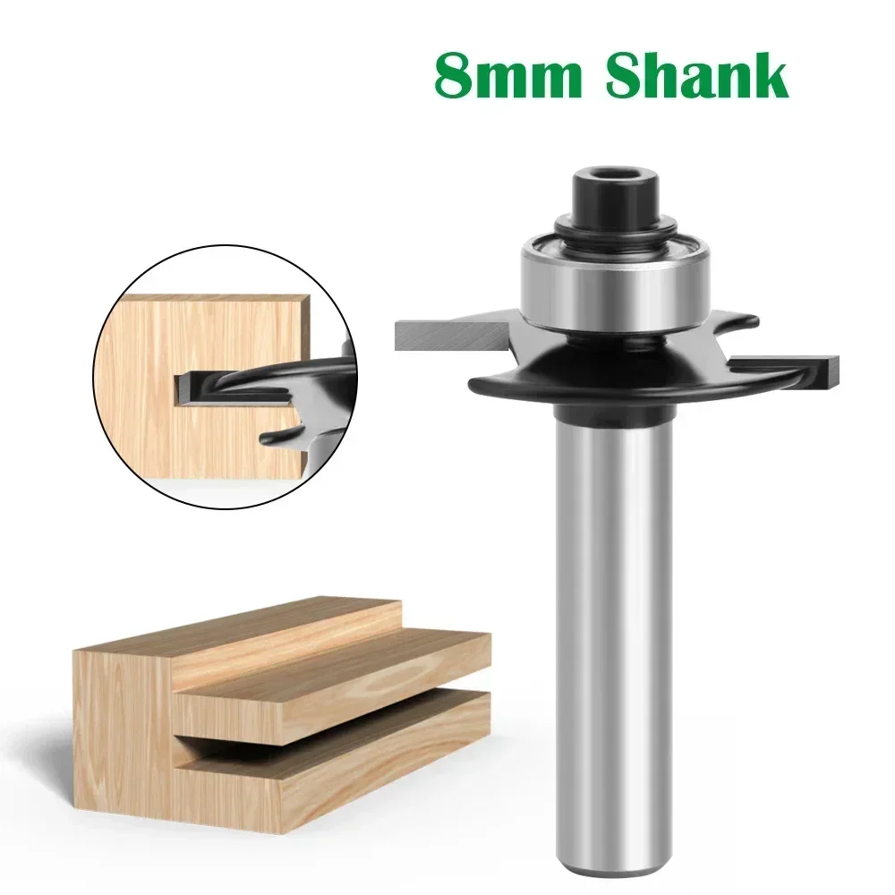 1PC 8MM Shank Milling Cutter Wood Carving T-Sloting Biscuit Joint Slot Cutter Jointing Slotting Router Bit with Bearing for Wood