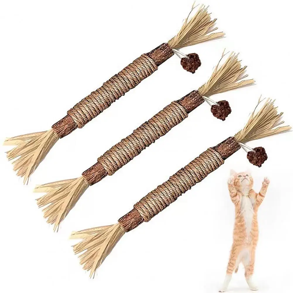 Cat Chew Toys Dental Cat Toys Natural Silvervine Cat Chew Sticks Dental Toys for Indoor Kittens Bite Resistant Teething Play