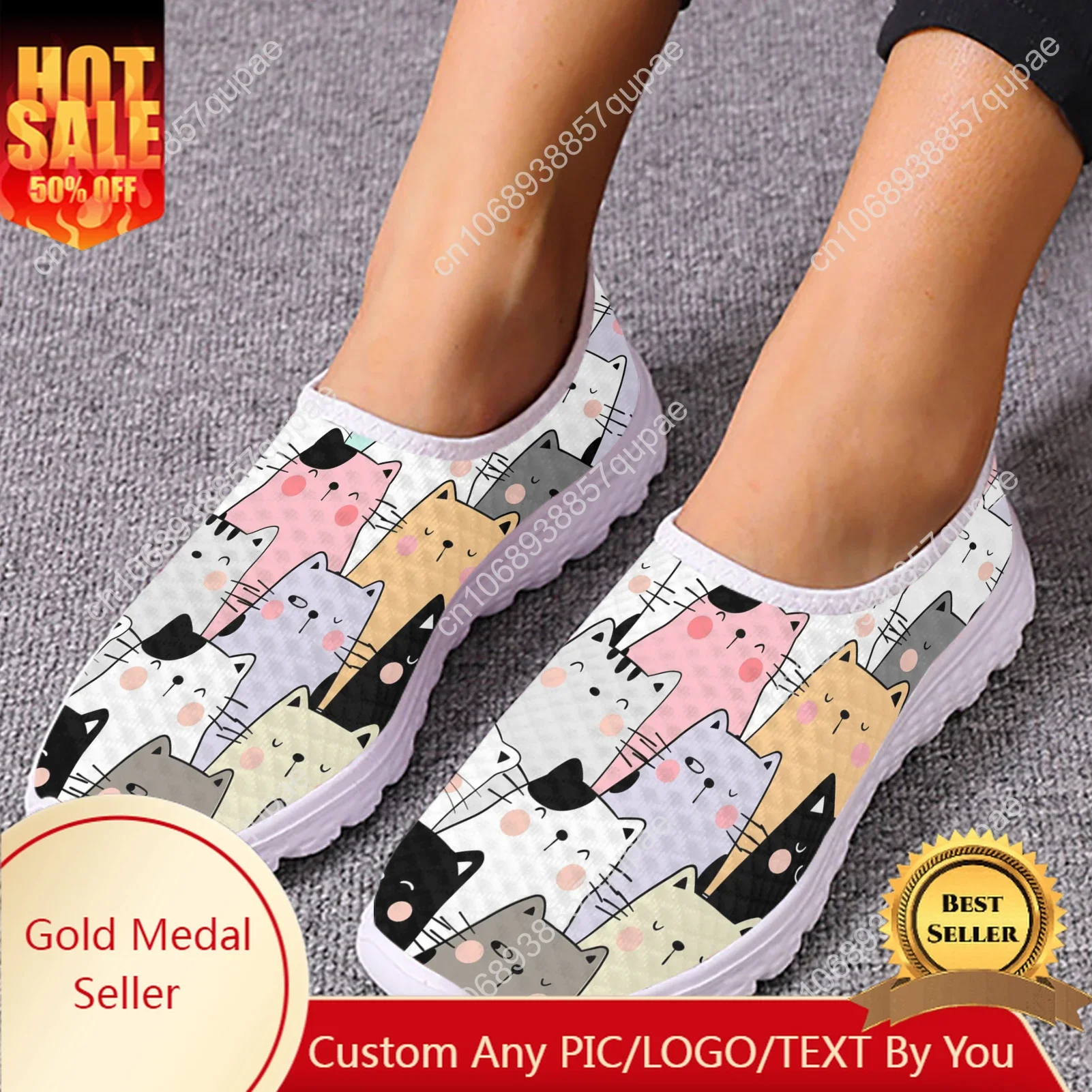 

Hand-painted Cat Print Mesh High Quality Sneakers Women Men Teenager Casual Fashion Custom Made Tennis Flat Couple Shoes