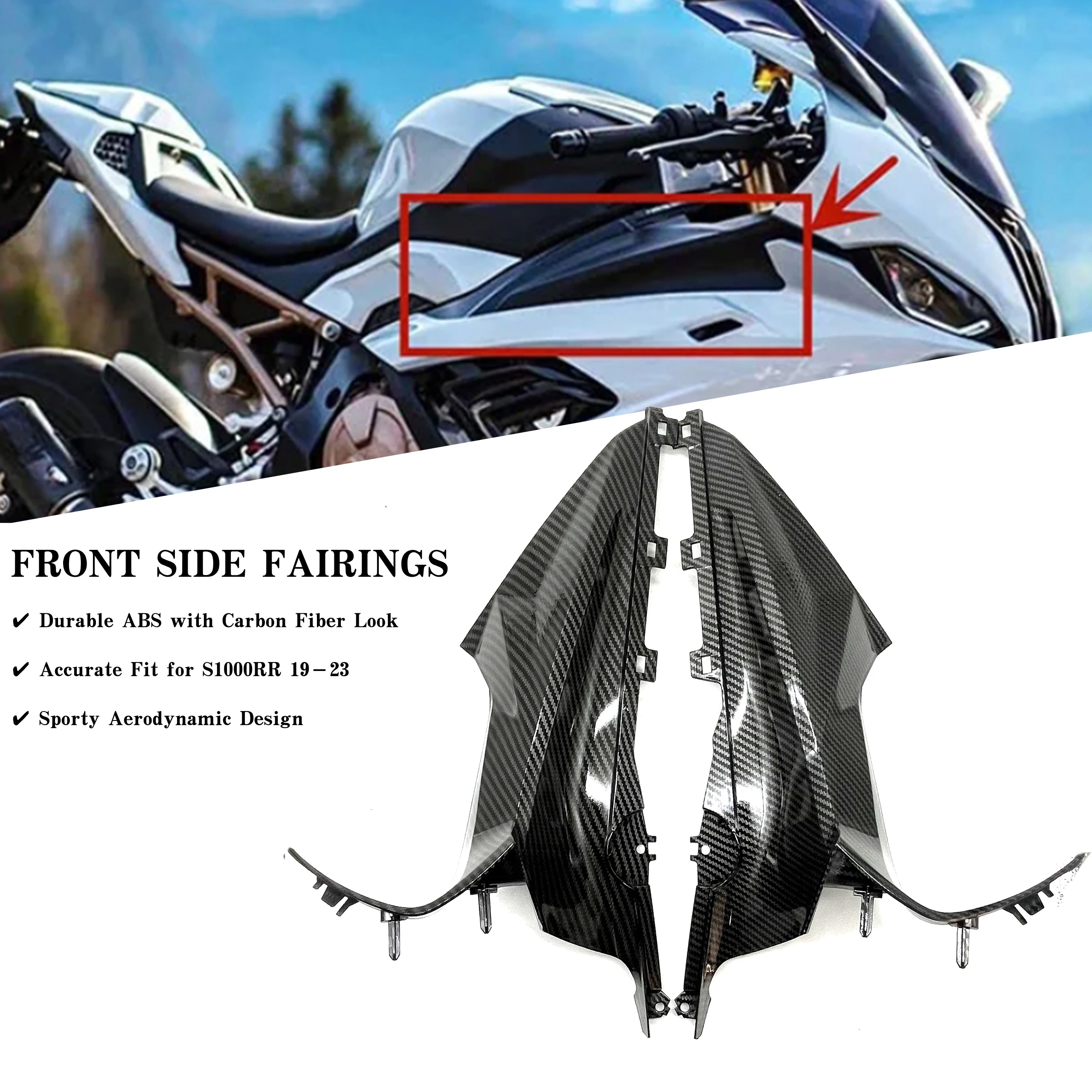 

Front Side Fairings for BMW S1000RR S 1000RR 2019 2020 2021 2022 2023 Motorcycle ABS Carbon Fiber Look Panels Body Kit Parts
