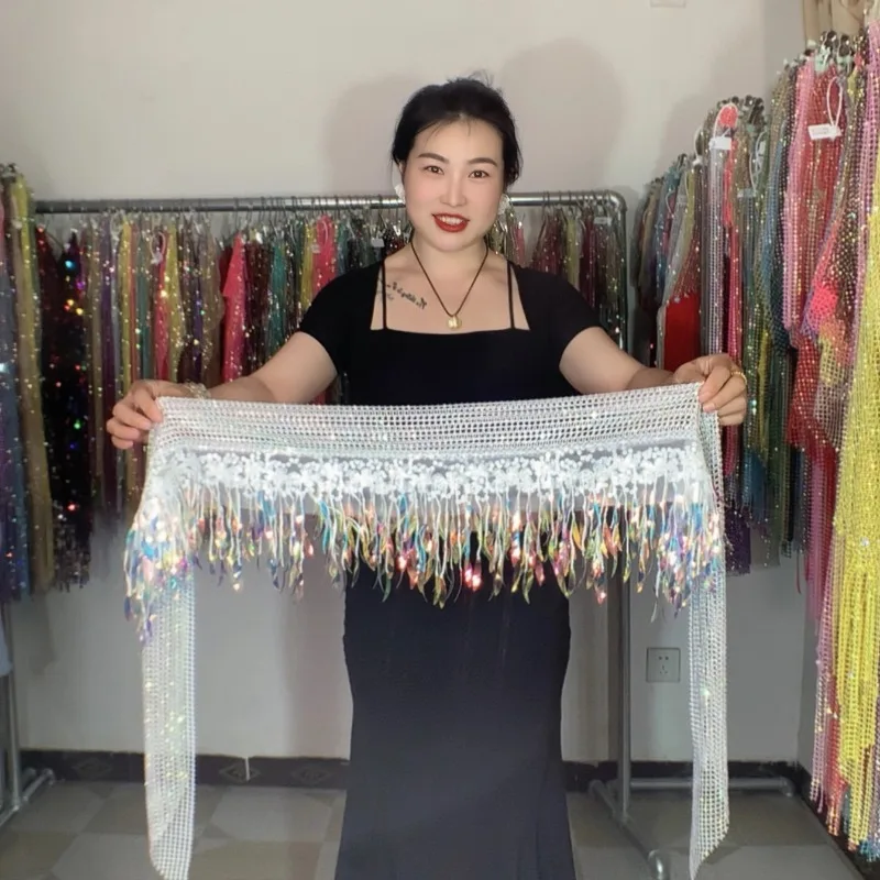 

Customized New Belly Dance Belt Hip Scarf Xinglan Illusion Color Pure Handmade Butt Curtain Indian Dance Waist Chain Beginner