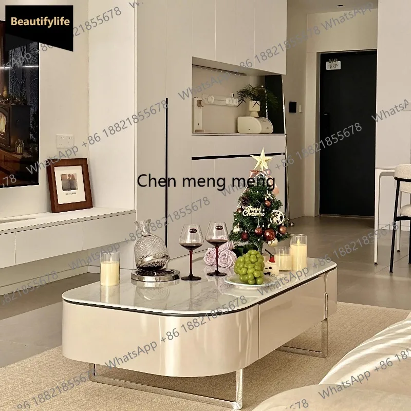 

C85 Cream Light Luxury Coffee Table Organizer Aesthetic Waterpoor Quality Coffee Table Clear Minimalist Mesas Bajas Salon Furnit