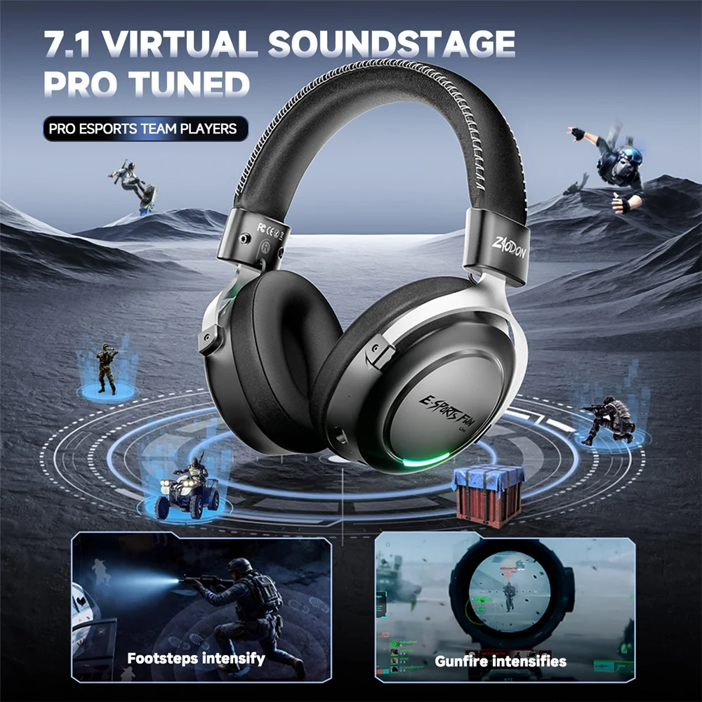Nouveau casque de jeu sans fil, Bluetooth 6.0, haut-parleurs en titane de 53 mm, son surround virtuel 7.1, latence nulle de 15 ms, pour PC/PS5/mobile
